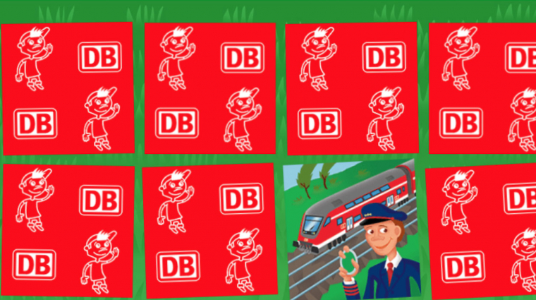 Rote Memory-Karten mit Bahn-Logo