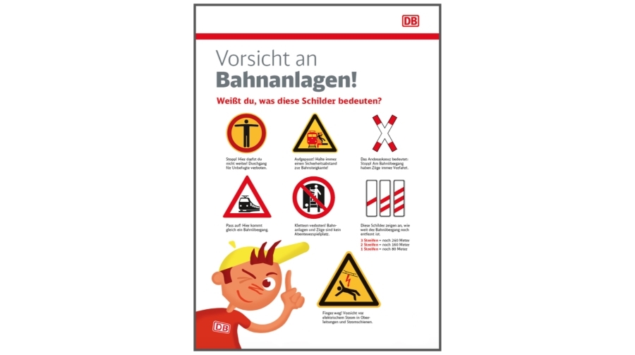 Poster Gefahrenzeichen Schienenverkehr Deutsche Bahn Sicherheit Kinder