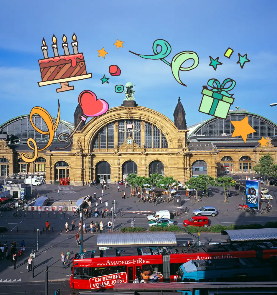 Blick auf den Hauptbahnhof und Bahnhofsvorplatz in Frankfurt